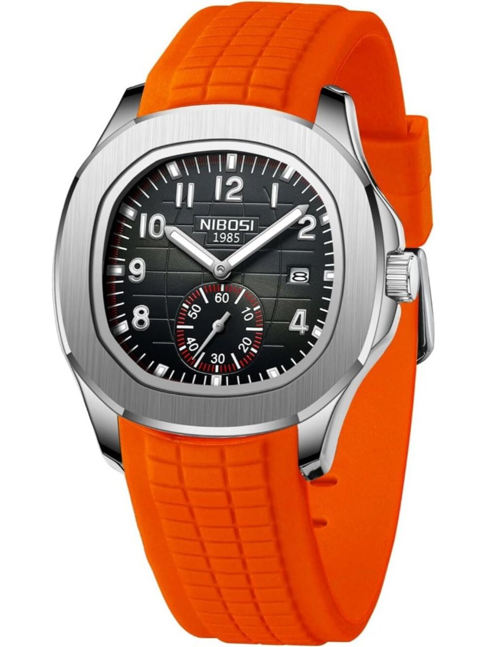 Men's Orange Analog Quartz Silicone Strap Waterproof Unique Dainty Wrist Watch